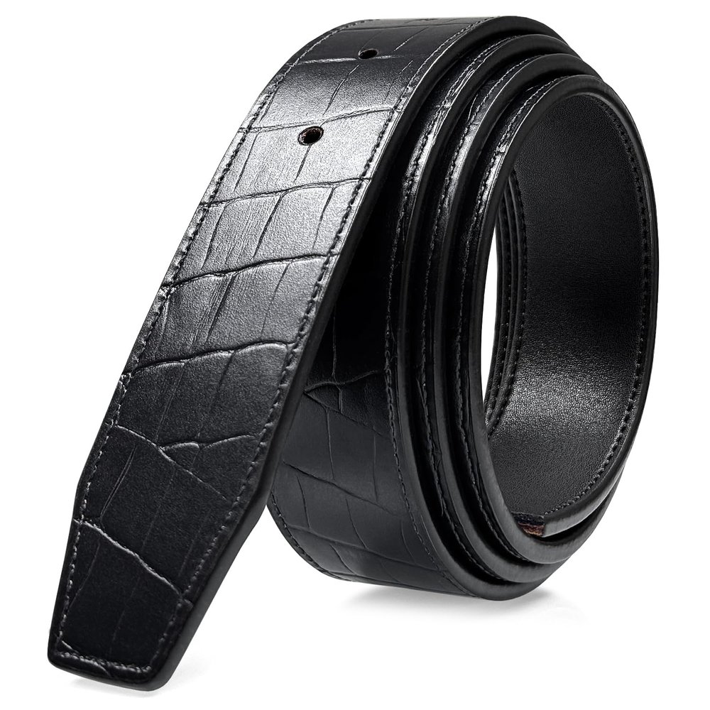 3515202 Reversible Belt Strap Without Buckle Replacement Genuine Leather Dress Belt Strap 1-3/8"(35mm) wide (Black/Black, 32)