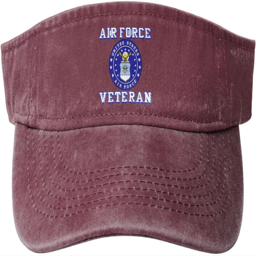 TANGZHONGK United States Air Force Veteran Sport Sun Visor Hats Adjustable Empty Top Baseball Cap Denim Cap Black