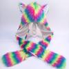 Dsgzkk Hat,3 in 1 Women Girl Hooded Scarf with Pockets Hat Long Scarf Gloves Cute Rainbow Ears Thicken Plush Warm Shawl Wrap view 2
