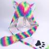 Dsgzkk Hat,3 in 1 Women Girl Hooded Scarf with Pockets Hat Long Scarf Gloves Cute Rainbow Ears Thicken Plush Warm Shawl Wrap view 3