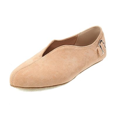 Women's Slip On Pointy Toe Loafers Comfort Low Top Suede Flat Sandals Ladies Wide Width Anti Slip Rubber Sole Loafer for Work Cocktail Sports Driving(Khaki,7.5 US)