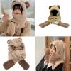 Dsgzkk Hat,Cute Bear Ears Plush Hat Scarf 3 in 1 Scarf Gloves Set Sweet Headband for Sweet Women Teen Girls Windproof Combo Beige view 2