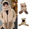 Dsgzkk Hat,Cute Bear Ears Plush Hat Scarf 3 in 1 Scarf Gloves Set Sweet Headband for Sweet Women Teen Girls Windproof Combo Beige view 3
