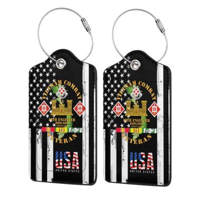 18th Engineer Brigade Vietnam Combat Engineer 2 Pcs Leather Baggage Bag Luggage Tags with Stainless Steel Loop and Travel Bag Cover