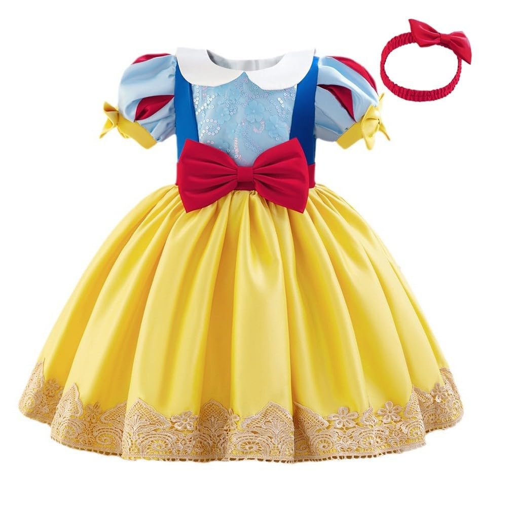 HIHCBF Baby Girls Snow White Princess Bowknot Christening Dress Pageant Wedding Party Xmas Birthday Baptism Tutu Gown w/Headwear