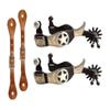 MORECP Horse Spurs Pair with Leather Spurs Belt, Antique Brass Western Style Spurs for Men and Women, Hand Carved Silver Spurs for Horseback Riding, Equestrian Competition MP04 view 1