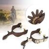 MORECP Horse Spurs Pair with Leather Spurs Belt, Antique Brass Western Style Spurs for Men and Women, Hand Carved Silver Spurs for Horseback Riding, Equestrian Competition MP04 view 3