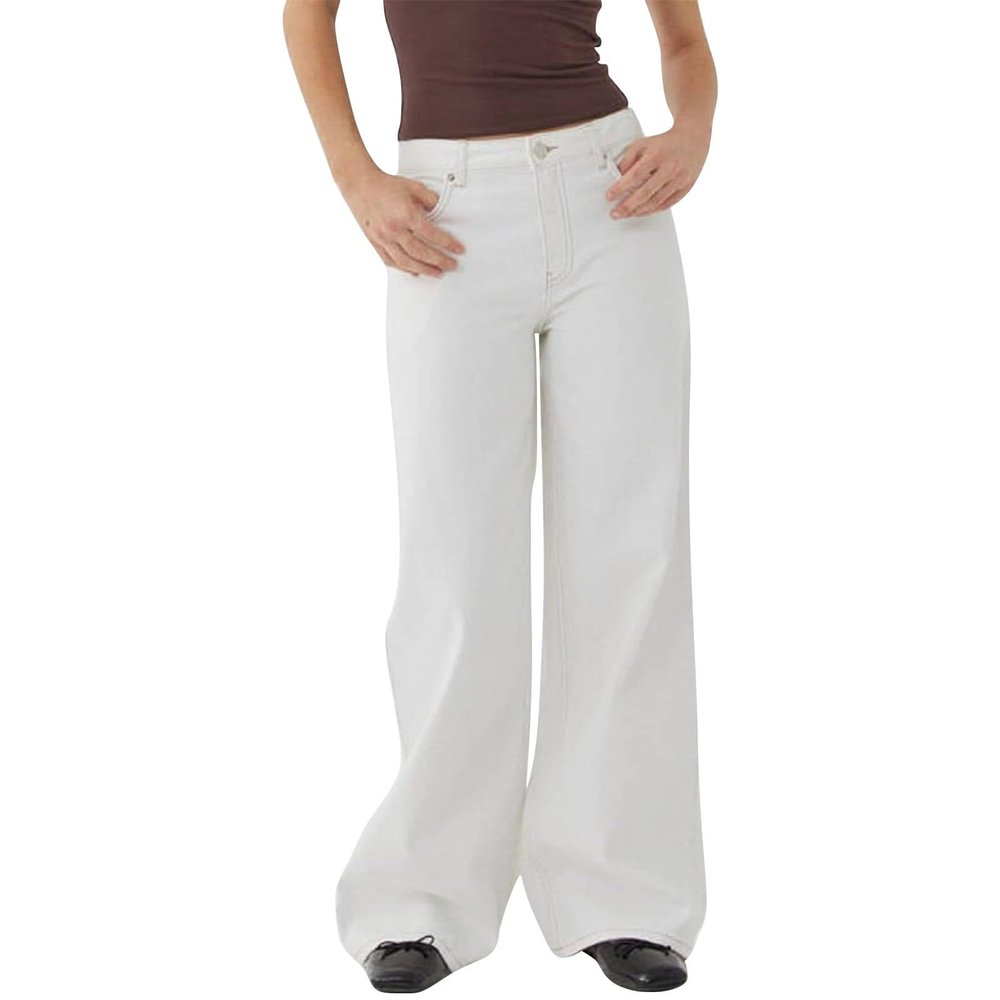 Womens Straight Wide Leg Jeans Low Rise Baggy Y2K Boyfriend Jeans Streetwear Loose Fit Skateboard Denim Pants White