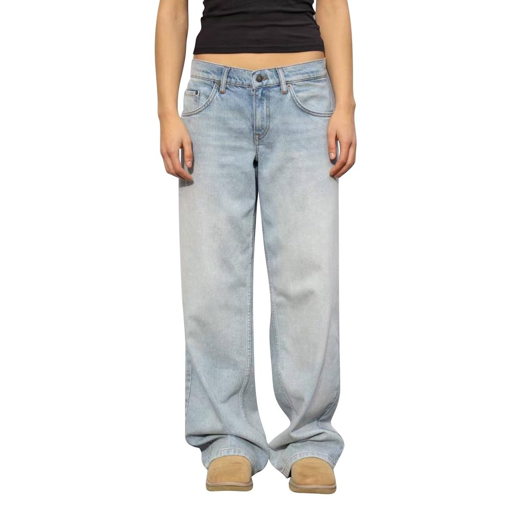 Womens Straight Wide Leg Jeans Low Rise Baggy Y2K Boyfriend Jeans Streetwear Loose Fit Skateboard Denim Pants