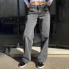 Womens Straight Wide Leg Jeans Low Rise Baggy Y2K Boyfriend Jeans Streetwear Loose Fit Skateboard Denim Pants Grey view 4