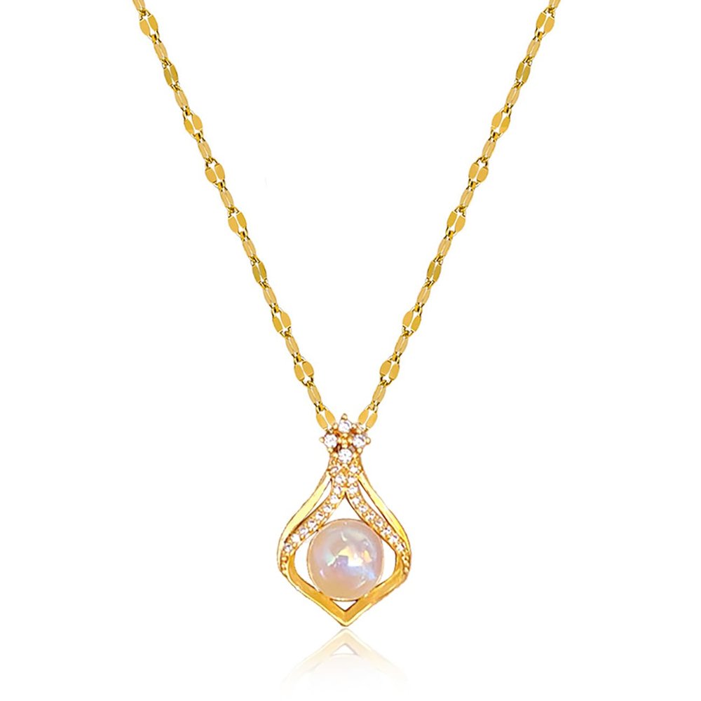 14K Gold Plated Zircon Pairing Necklace with Pearl Pendant, 18 in Chain