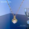 14K Gold Plated Zircon Pairing Necklace with Pearl Pendant, 18 in Chain view 2