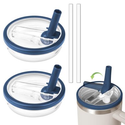 2 Pack Stanley Quencher 30 OZ Flip Straw Lid - Leak Proof Replacement for H2.0 FlowState Tumbler, Reusable Spill Proof Cup (Dark Blue)