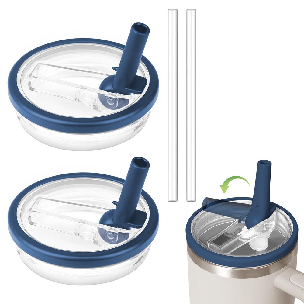 2 Pack Stanley Quencher 30 OZ Flip Straw Lid - Leak Proof Replacement for H2.0 FlowState Tumbler, Reusable Spill Proof Cup (Dark Blue)