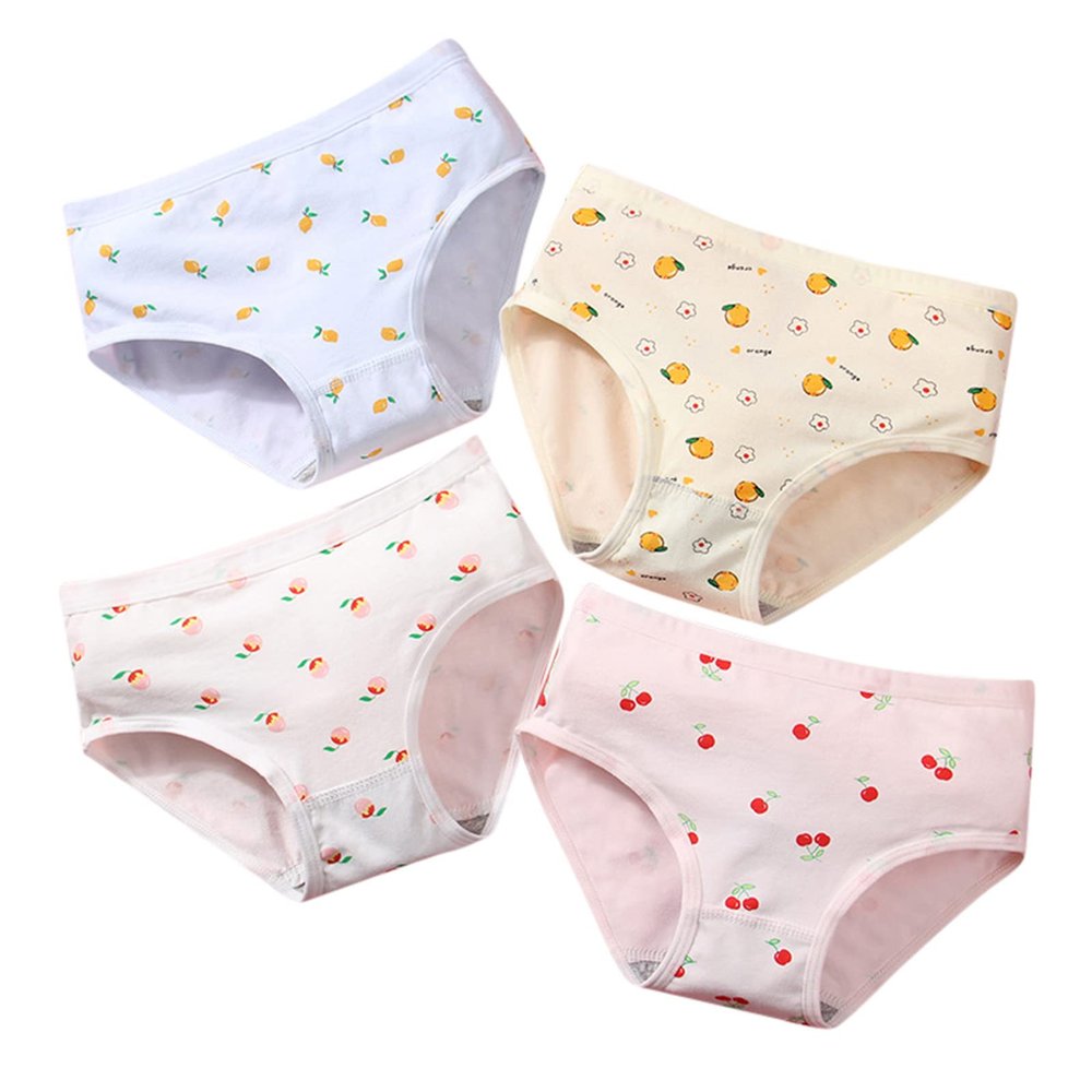 3 to 10Y Little Girls Briefs Underwear Kids Cotton Cool Breathable Comfort Underpants Cute Fruits (Yellow-2, 3-4 Years)