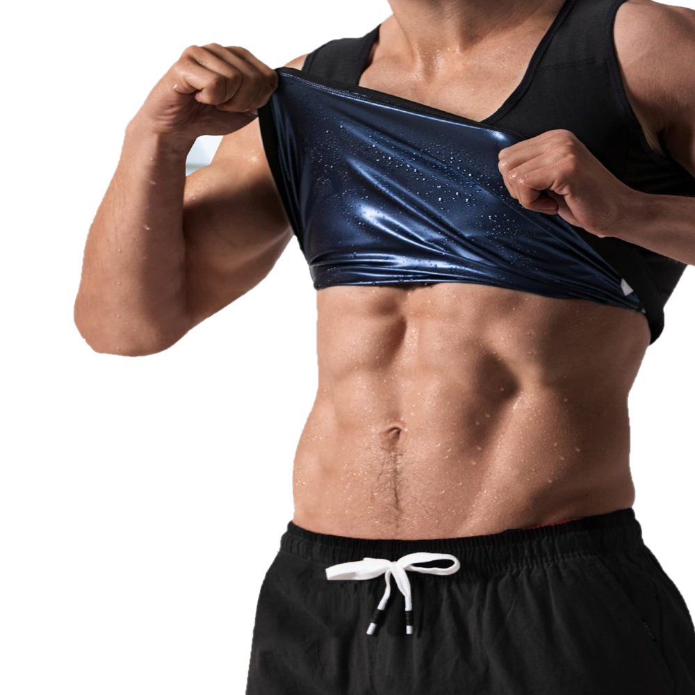 LELTLIMH Sauna Sweat Suits Shirt Vest Waist Trainer for Men Compression Workout Shapewear Excersize Gym Clothes Working Out (No zipper, Black, SM)
