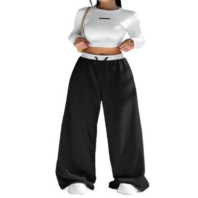 Insarue Y2K Wide Leg Sweatpants for Women Trendy Fashion High Waisted Drawstring Loose Long Pants with Pockets (Black,S,Small)