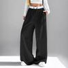 Insarue Y2K Wide Leg Sweatpants for Women Trendy Fashion High Waisted Drawstring Loose Long Pants with Pockets (Black,S,Small) view 2