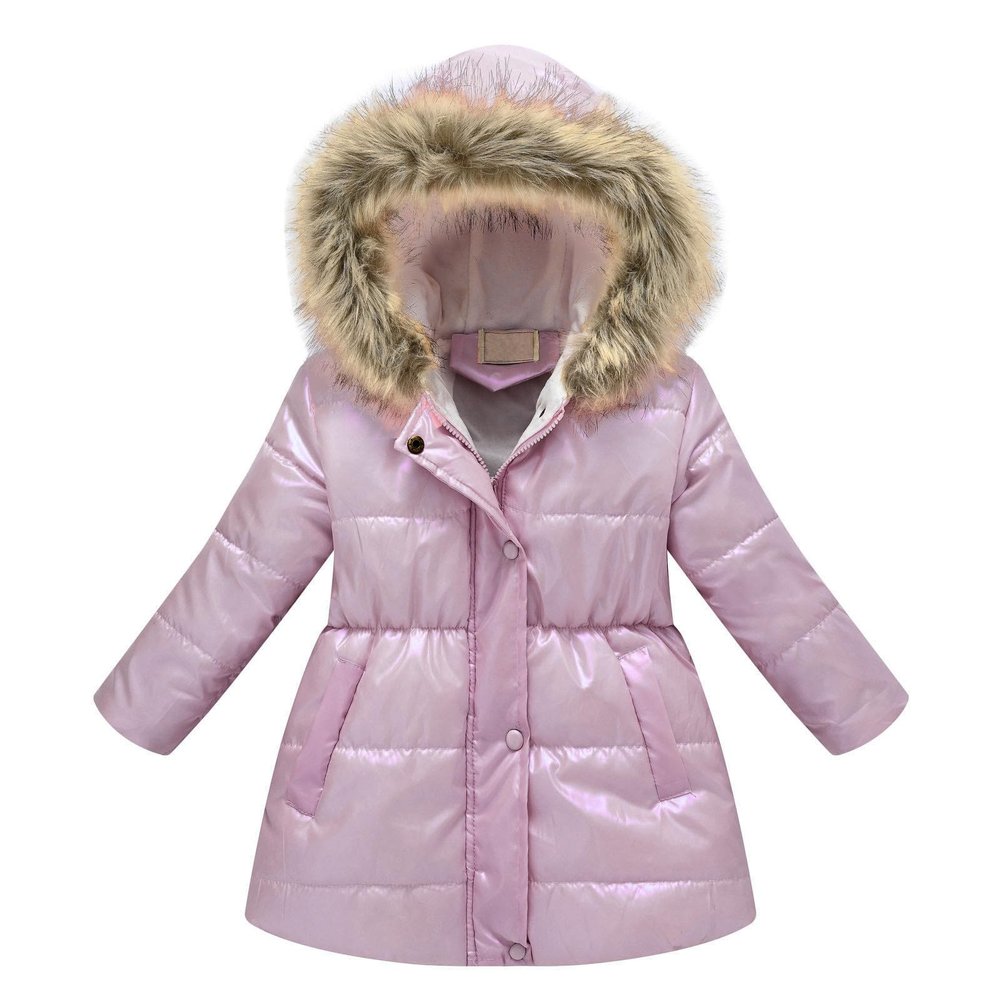 4 to 12T Kids Girls' Winter Coat with Hood Girls Puffer Jacket Packable Warm Outerwear with Pockets (Pink, 6-7 Years)