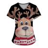 Women Christmas Scrubs Xmas Nurse Uniforms Top V Neck Cartoon Pattern Short Sleeve Nursing Uniform with Pockets view 1