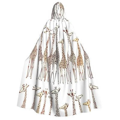 WURTON Cute Wild Cartoon Giraffes Print Unisex Hooded Cape Halloween Carnival Vampire Cosplay Cloak Hooded Cloak Costume