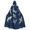 WURTON Ocean Shark Print Full-Length Carniva Masquerade Cape Hood for Adults,Witch Costume Cloak,185 cm XXL view 1