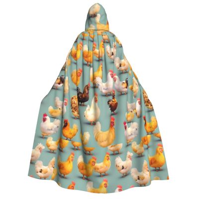 WURTON cute chicken walking Print Unisex Hooded Cape Halloween Carnival Vampire Cosplay Cloak Hooded Cloak Costume