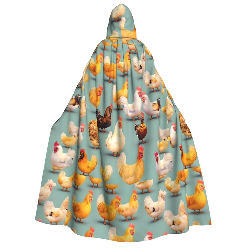 WURTON cute chicken walking Print Unisex Hooded Cape Halloween Carnival Vampire Cosplay Cloak Hooded Cloak Costume