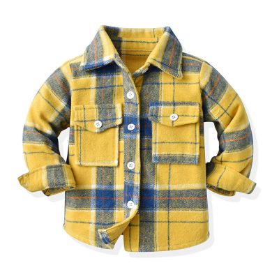 AIMAOMI Little Baby Boys' Girls' Plaid Flannel Button Down Shirt Toddler Plaid Shirt Baby Button Down Coat (Yellow, 6-12 Months)
