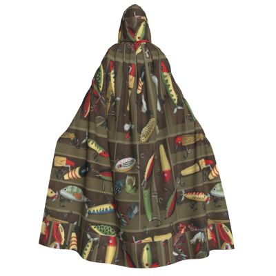 WURTON Fishing Lure Style Print Unisex Hooded Cape Halloween Carnival Vampire Cosplay Cloak Hooded Cloak Costume