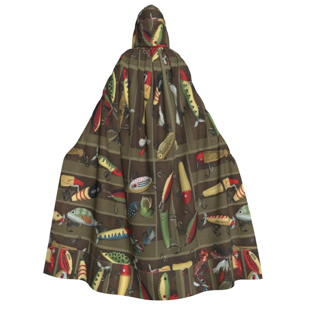 WURTON Fishing Lure Style Print Unisex Hooded Cape Halloween Carnival Vampire Cosplay Cloak Hooded Cloak Costume
