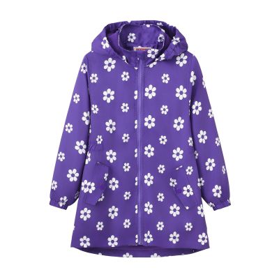 Girls Outdoor Floral Fleece Lined Light Windproof Jacket with Hood Water Proof Raincoats Windbreaker (Purple, 7-8 Years)
