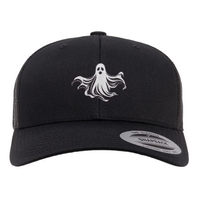 Adjustable Black Structured Trucker Floating Ghost Halloween Structured Trucker Cap