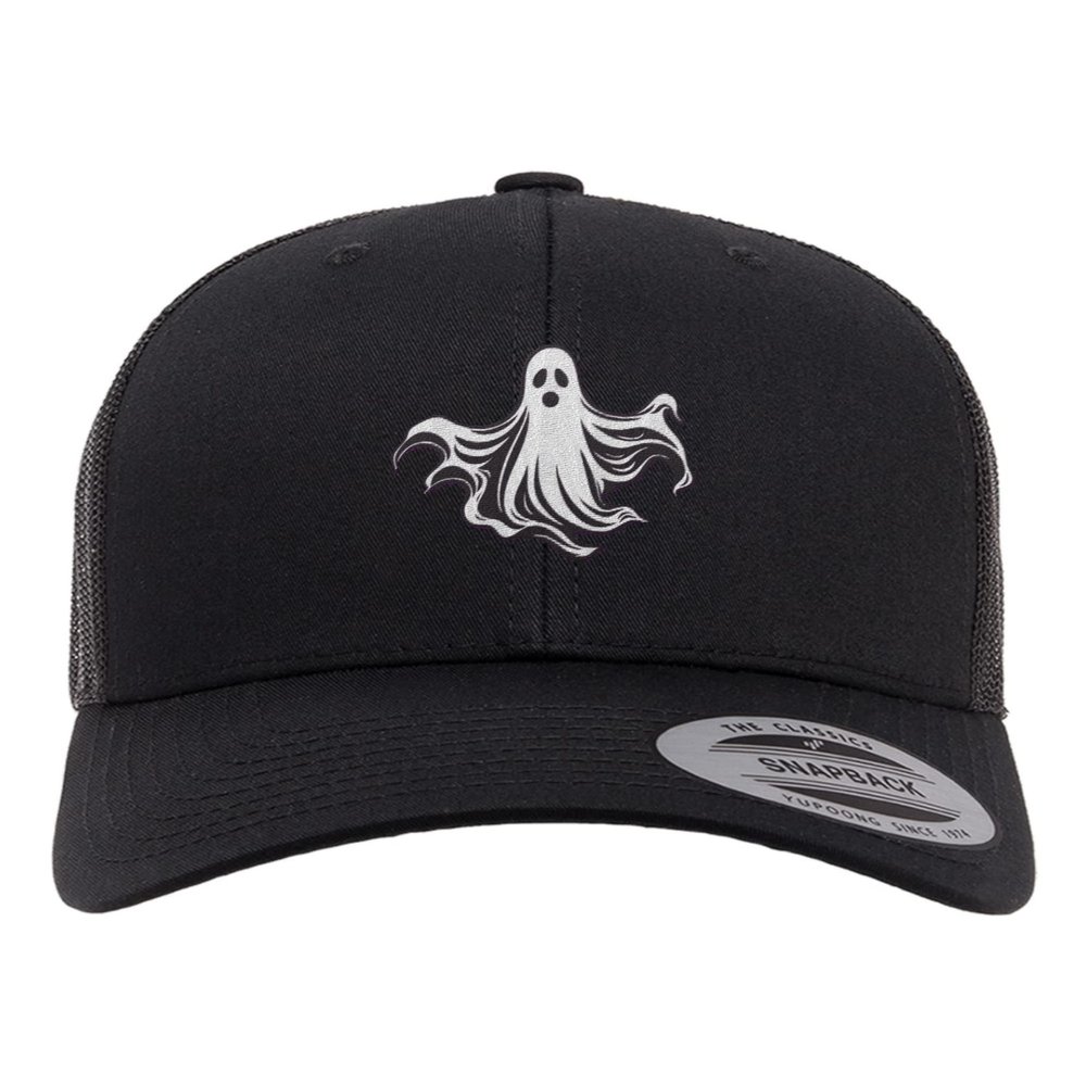 Adjustable Black Structured Trucker Floating Ghost Halloween Structured Trucker Cap