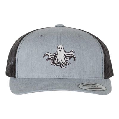 Adjustable Heather Grey/Black Structured Trucker Floating Ghost Halloween Structured Trucker Cap