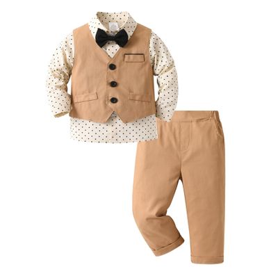 Boarnseorl Baby Boys Pants Sets, Infant Long Sleeve Shirt + Pants + Bow Tie + Vest,Toddler Gentleman Outfits,3-4Y