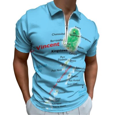 Puxufody Maps of St Vincent and The Grenadines Men's Short Sleeve Polo Shirts Sports Shirts, Golf Shirts
