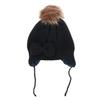 CTM Girl's One Size Fits Most Knit Winter Beanie with Pom Bow and Ear Flaps, Black view 1