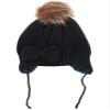 CTM Girl's One Size Fits Most Knit Winter Beanie with Pom Bow and Ear Flaps, Black view 4