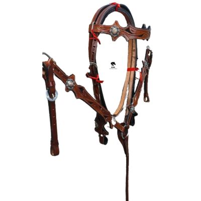 BNB International Western Premium Leather Equestrian Trail Set Accessories Hand Carved Tooled Headstall, Breast Collar & Reins Comfortable for Horse Riding and Training Size: Full - Cob M9 (Full)