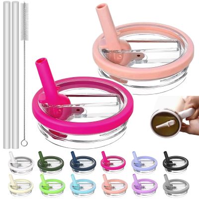 2 Pack Replacement Leak Proof Lid Compatible with Stanley 40oz Quencher Tumbler,100 color combinations for Stanley Cup Accessories,Flip Straw Lids for Quencher H2.0 (Rose Red, +Peach Pink)