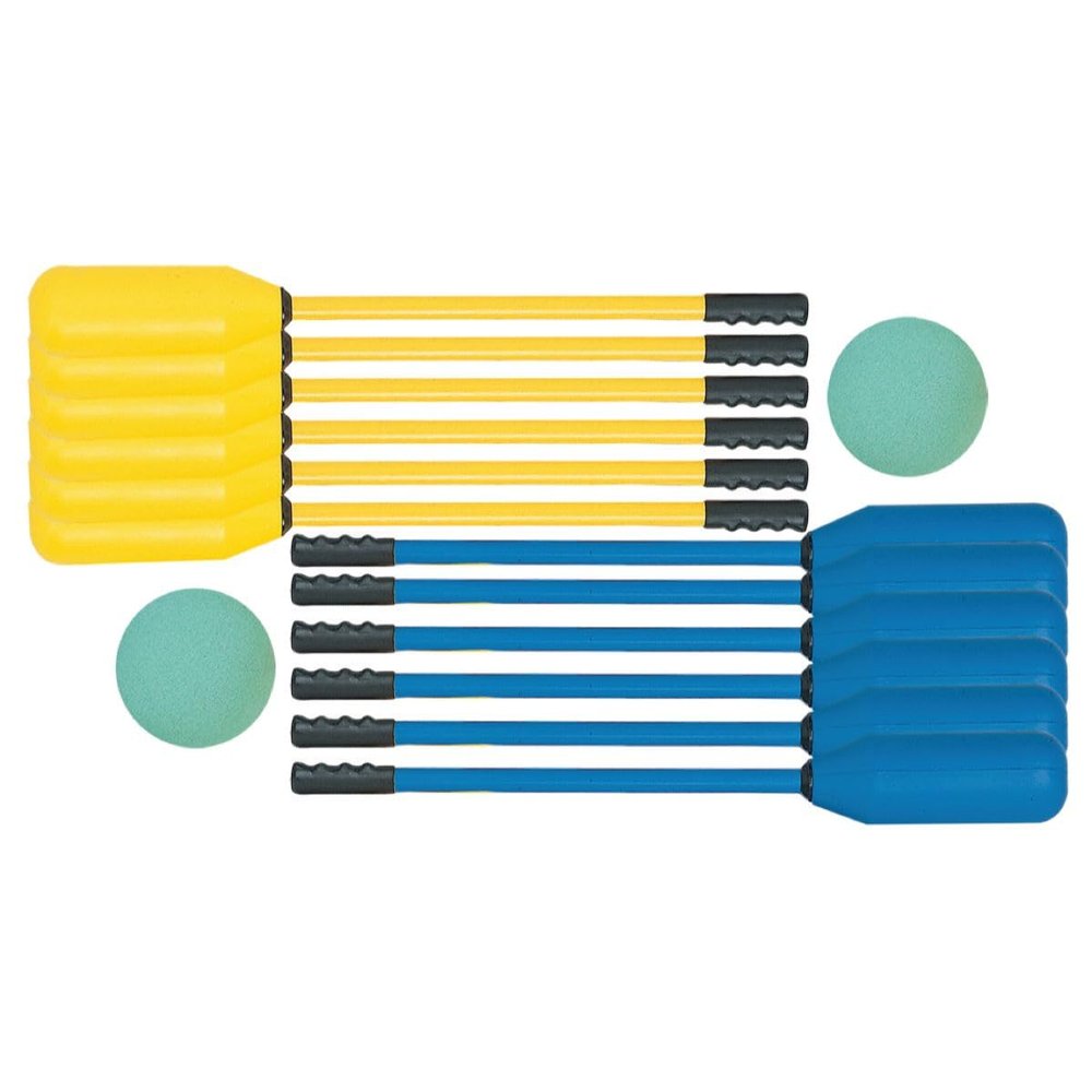 The Zone - Soft Polo Set, Blue and Yellow, 24" Long Sticks, for Kids and Teens, Lightweight for Easy Movement (Double Set: 24 Sticks and 4 Balls)