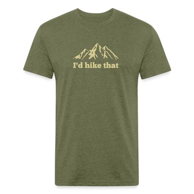 I'd Hike That Shirt for Men and Women Premium Graphic Tee Hiking Mountain T-Shirt (US, Alpha, Medium, Regular, Regular, Heather Military Green)