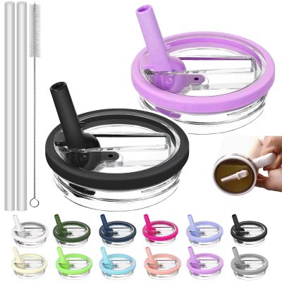 2 Pack Replacement Leak Proof Lid Compatible with Stanley 40oz Quencher Tumbler,100 color combinations for Stanley Cup Accessories,Flip Straw Lids for Quencher H2.0 (Black, +Violet)