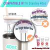 2 Pack Replacement Leak Proof Lid Compatible with Stanley 40oz Quencher Tumbler,100 color combinations for Stanley Cup Accessories,Flip Straw Lids for Quencher H2.0 (Gray Blue, +Rose Red) view 2