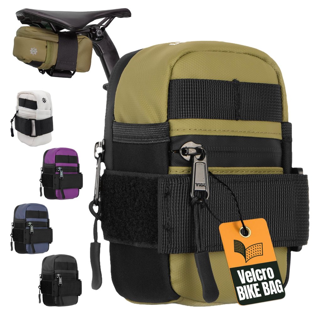 Lumiere & Co. Ultra Small Bike Saddle Bag  0.2L | 5" x 3" x 1" | Sleek Minimalist Design, Secure Hook & Loop Strap | Green Mini