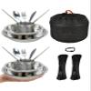 Mess Kit for 2 Person - Camping Kitchen and Utensil Set, Picnic Dish Set, Stainless Steel Dinnerware With Plate, Bowl, Cup for Backpacking view 3