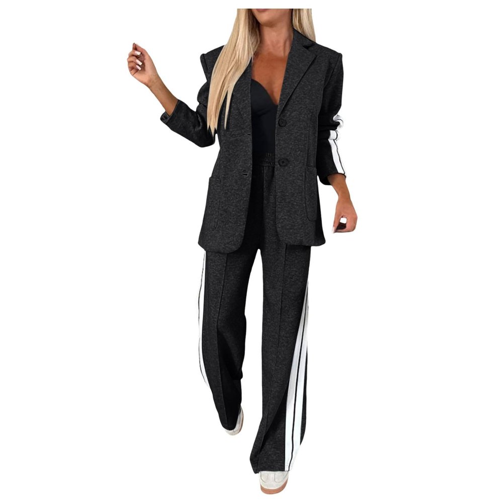 uhnmki Women's Lapel Long Sleeve Casual Suit, Women's 2-Piece Casual Suit (Black, Large)