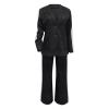 uhnmki Women's Lapel Long Sleeve Casual Suit, Women's 2-Piece Casual Suit (Black, Large) view 2
