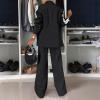 uhnmki Women's Lapel Long Sleeve Casual Suit, Women's 2-Piece Casual Suit (Black, Large) view 4
